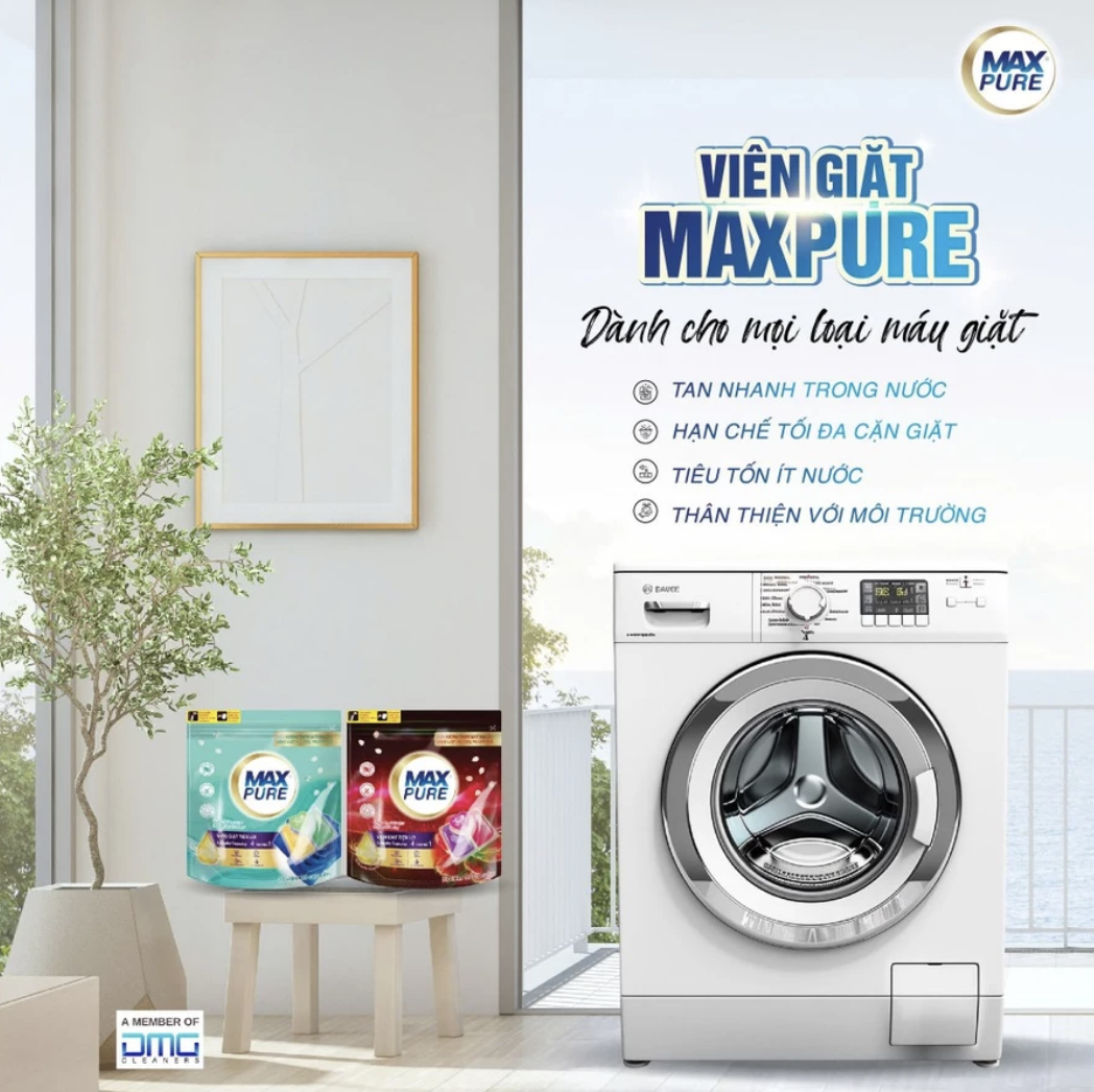 Túi 30 viên giặt tiện lợi MaxPure 4in1- hương đắm say TẶNG 1 vỉ viên treo bồn cầu hương lavender