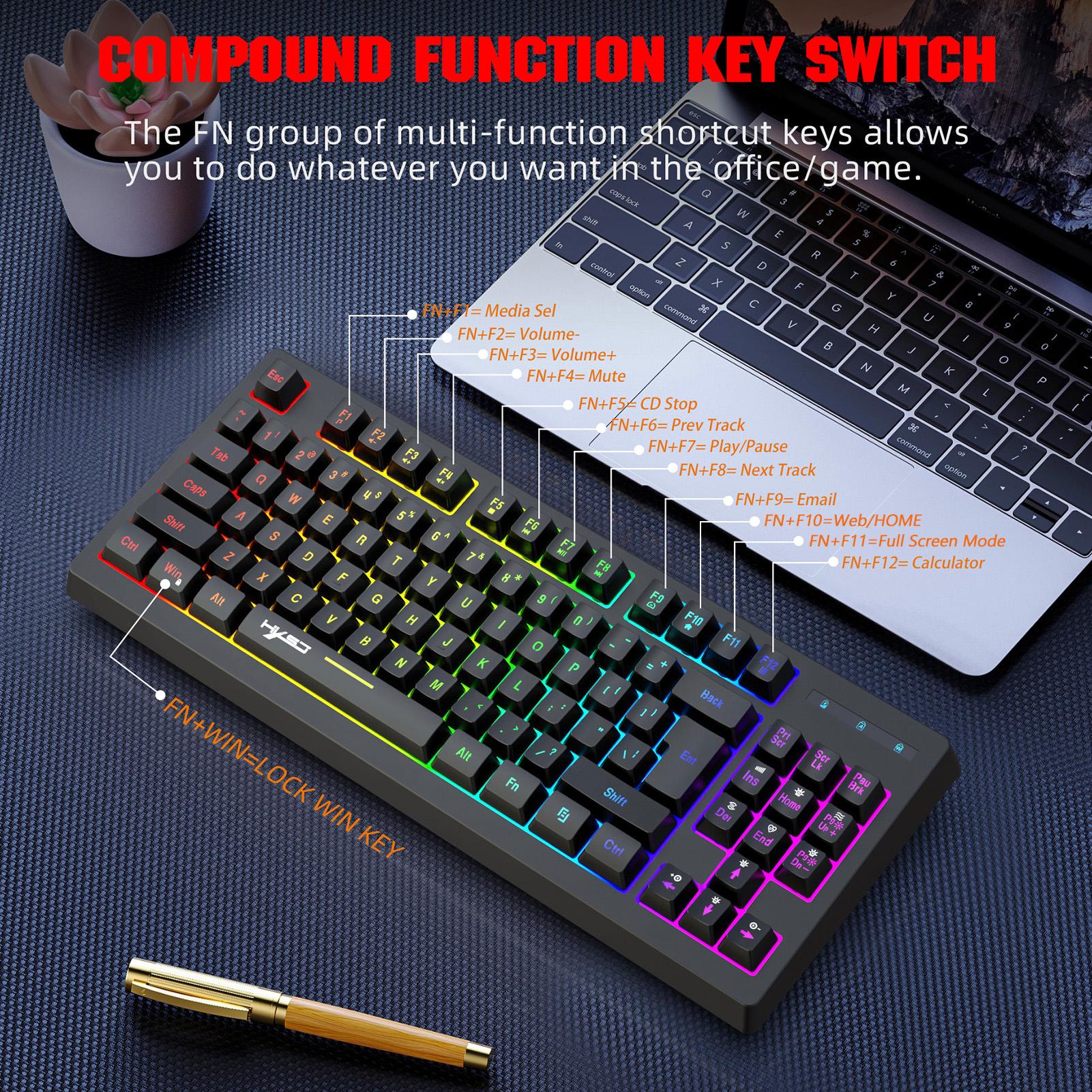 HXSJ L100 2.4G Wireless Membrane Keyboard 87 Keys Layout RGB Light Effect ABS Key Cap Built-in 1800mAh Lithium Battery