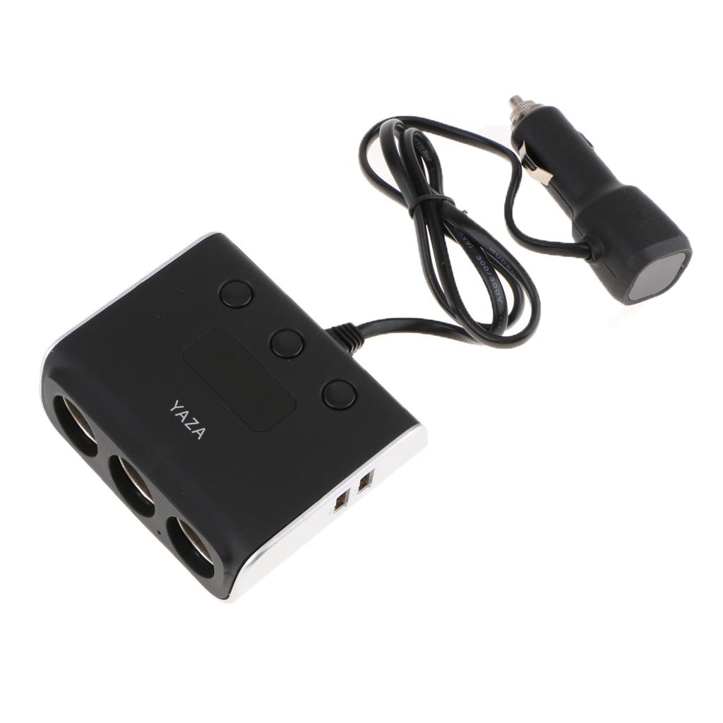Dual USB Charger 3 Way Car Cigarette Lighter Socket Splitter Adapter Black