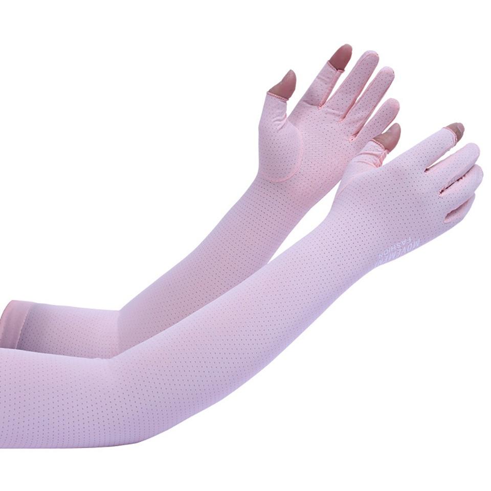 1 Đôi Găng Tay Thể Thao Hở Ngón Bằng Lụa Lạnh Chống Tia UV Với 5 Cặp Găng Tay Cho Nữ
