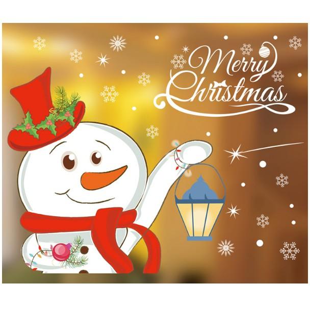 Decal trang trí tường Noel - Người Tuyết cầm đèn đáng yêu