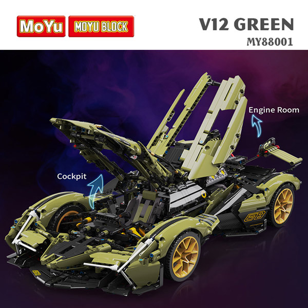 Đồ Chơi Lắp Ráp Mô Hình Xe Thể Thao V12 Green – MOYU BLOCK 88001 Tỷ Lệ 1:8