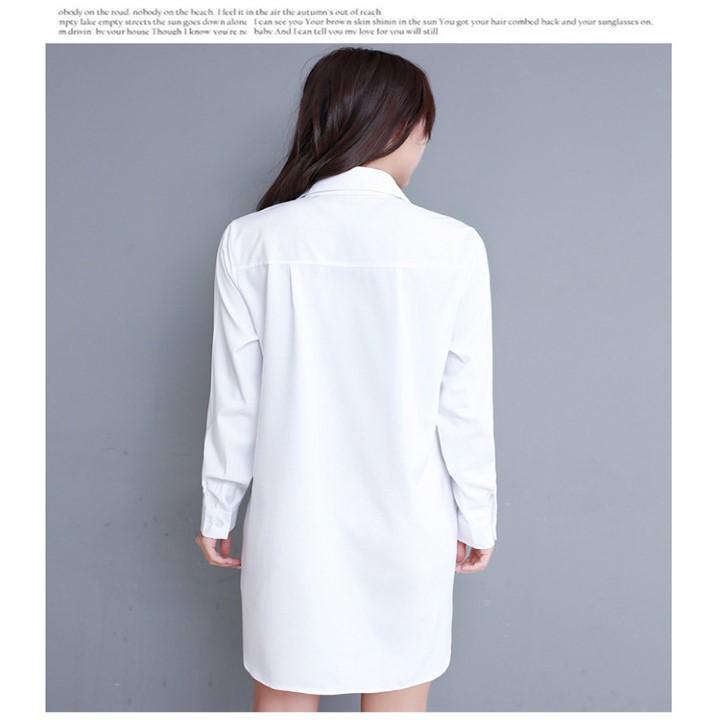 Áo sơ mi nữ trắng dáng dài form rộng thời trang phong cách Hàn Quốc Sm156