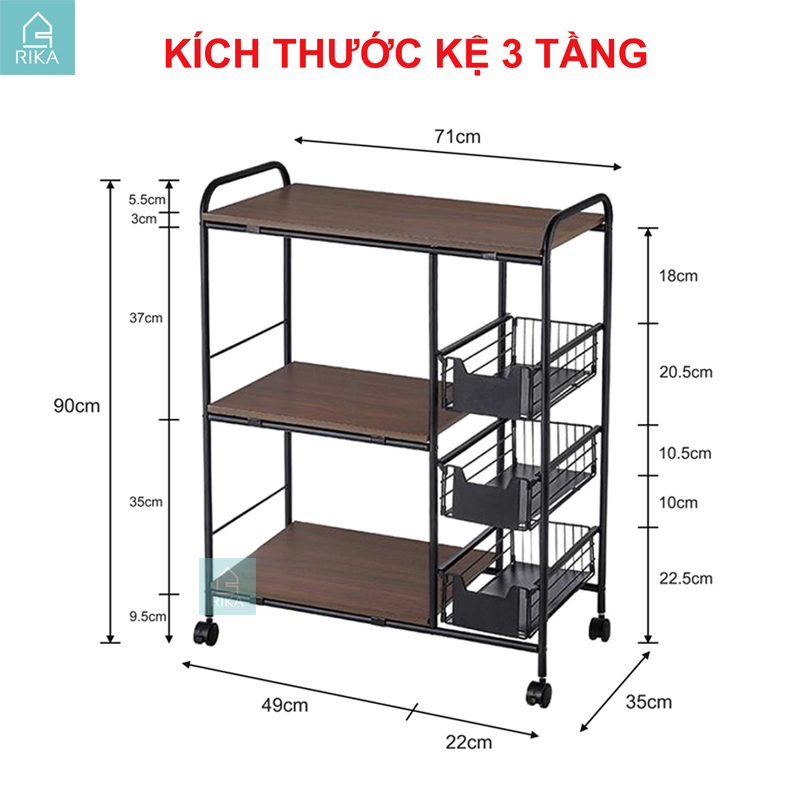 Kệ bếp để đồ đa năng thông minh rika KDN-02, để lò vi sóng, lò nướng, kệ gia vị 3-4 tầng cao cấp - phủ sơn đen tích điện
