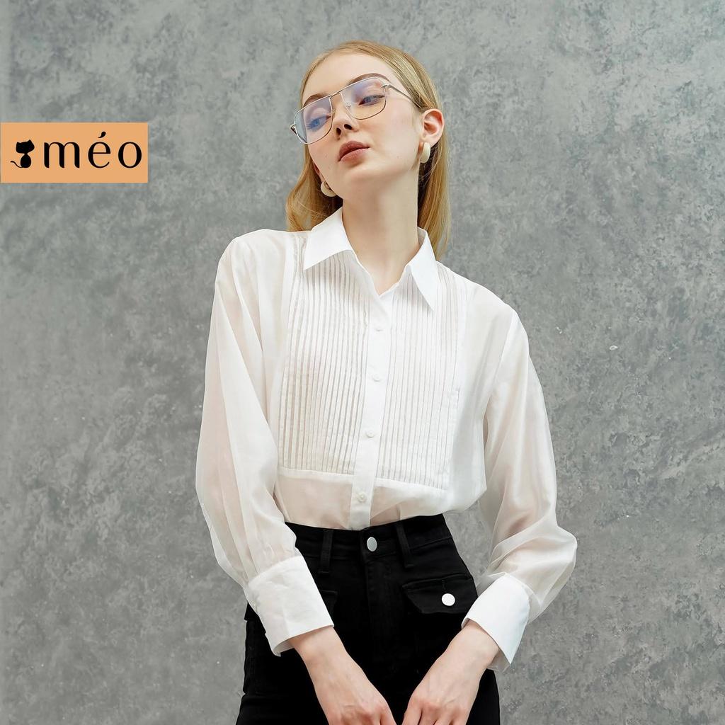 Áo sơ mi công sở nữ Méo shop phong cách Hàn Quốc dài tay Pleated