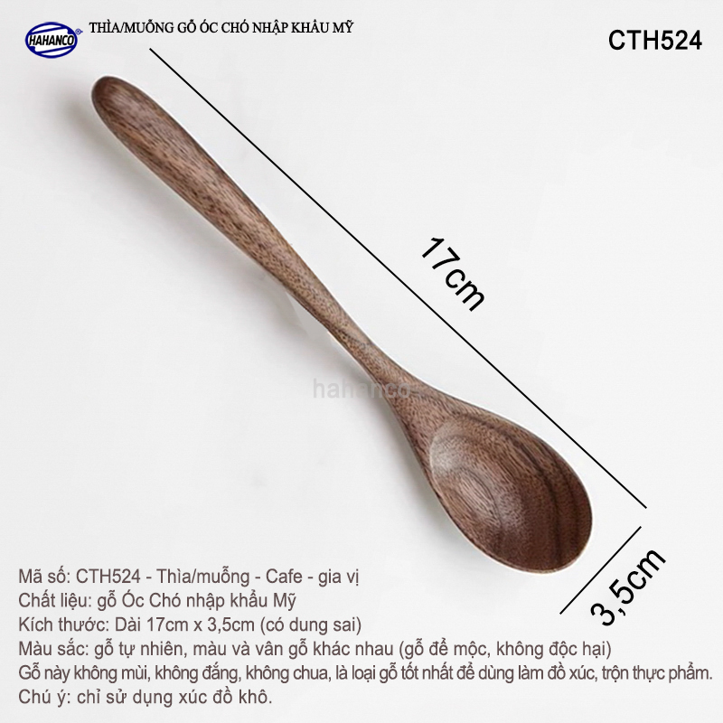 Thìa/Muỗng ăn súp gỗ Óc Chó CTH524 - Phụ kiện thìa gỗ vừa sử dụng chụp ảnh hoặc decor trang trí cho nhà hàng, món ăn