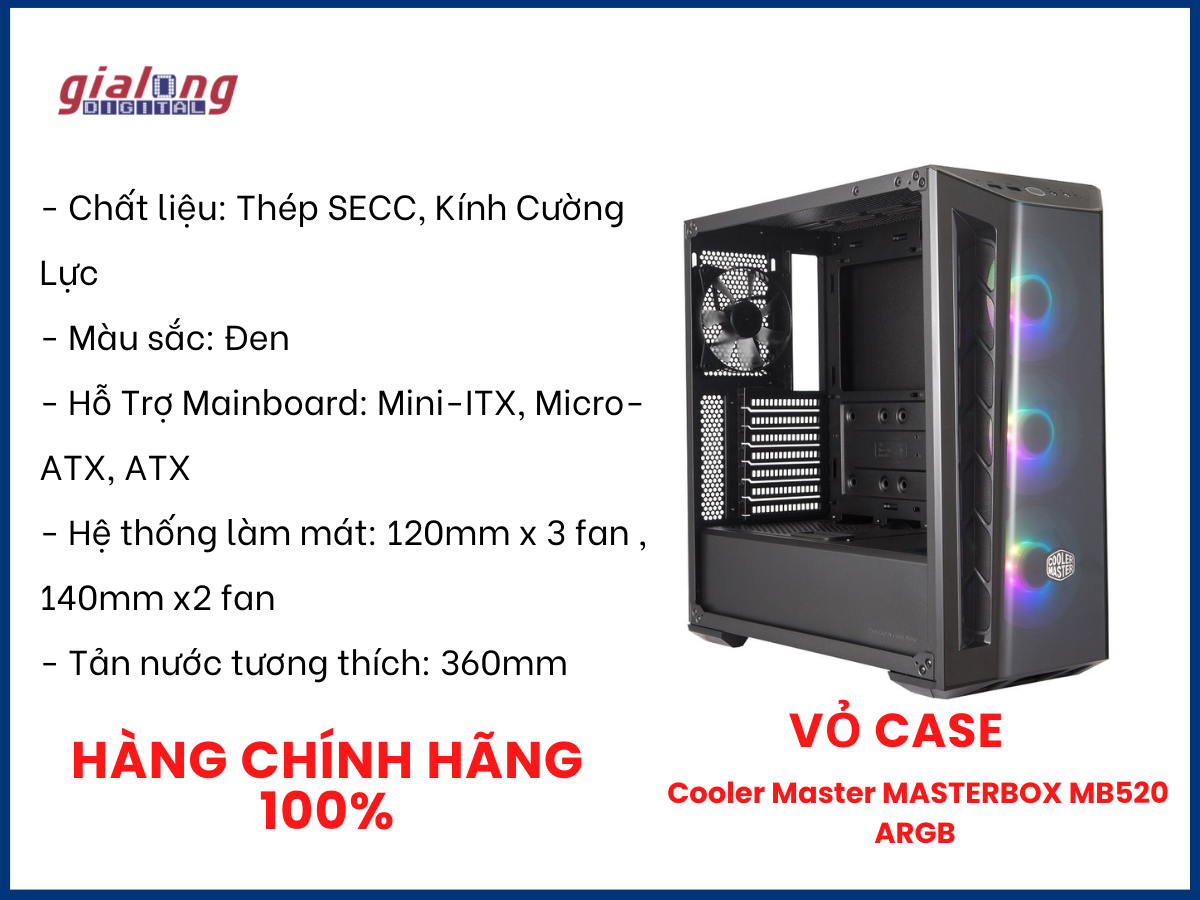 Vỏ case  Cooler Master MASTERBOX MB520 ARGB - Hàng chính hãng