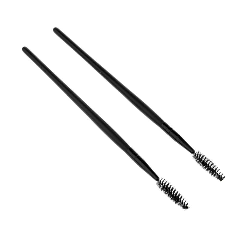 2PCS Reusable Nylon Mascara Wands Makeup Eyelash Extension Brush Wood Handle