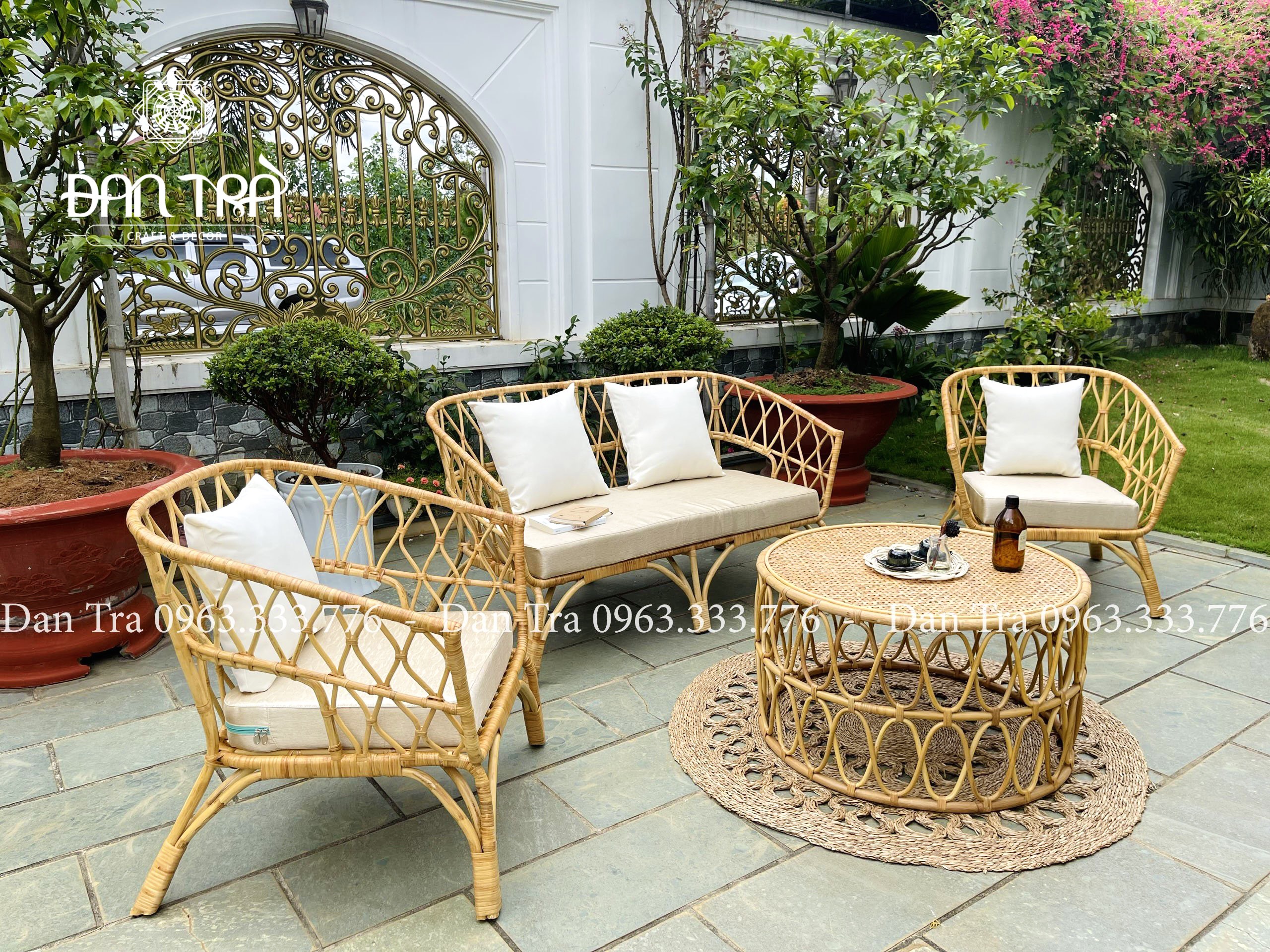 Bộ Sofa Mây Tay Bè Cổ Điển, Bàn Ghế Mây Phòng Khách, Ghế Mây Decor Phòng, Mây Tre Decor Đan Trà