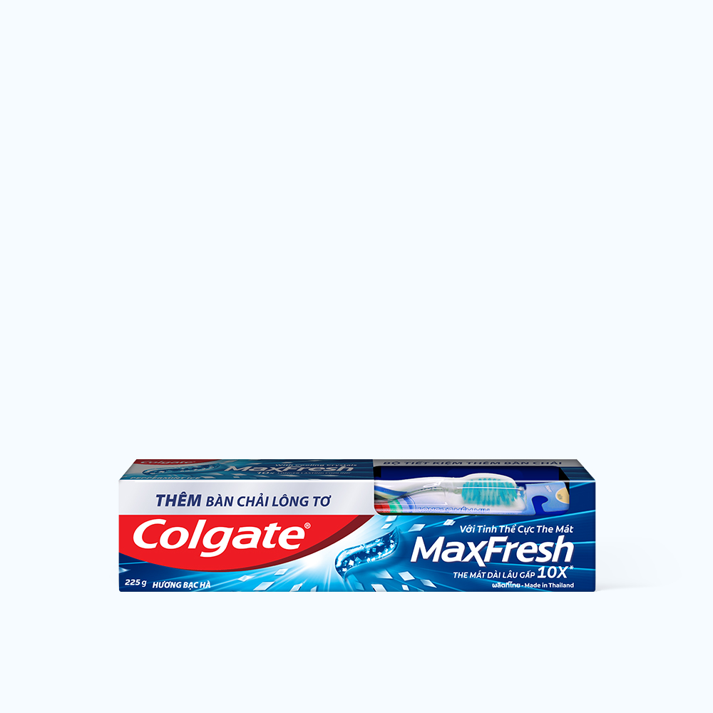 Kem Đánh Răng COLGATE Maxfresh Bạc Hà Tinh Thể The Mát tuýp 225g + Bàn Chải Đánh Răng