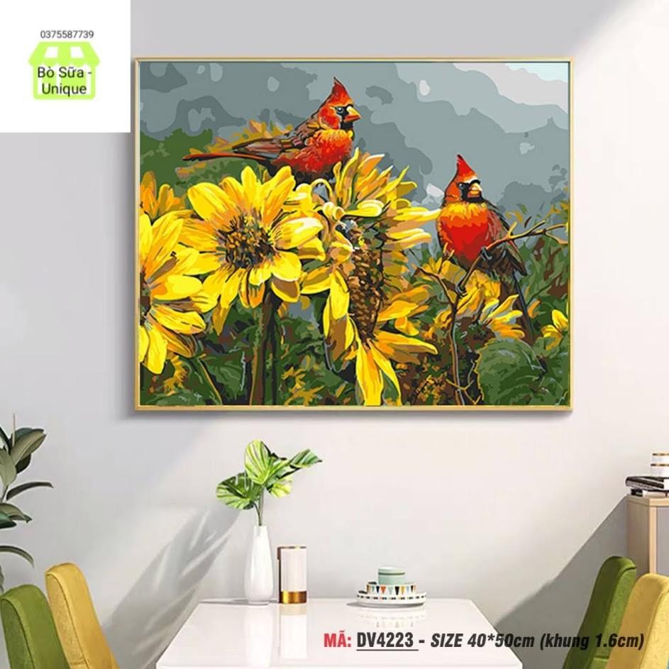 Khung dày 2.5cm Tổng hợp các mẫu Tranh Sơn dầu số hóa hoa hướng dương size 40x50 đã căng khung và đầy đủ phụ kiện