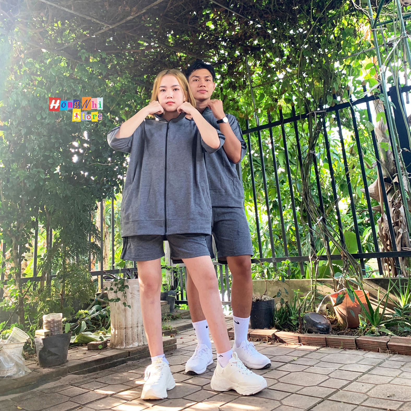 Set Bộ Thể Thao Oversize Ulzzang Unisex Áo Khoác Tay Ngắn Quần Short Màu Xám Cao Cấp - MM
