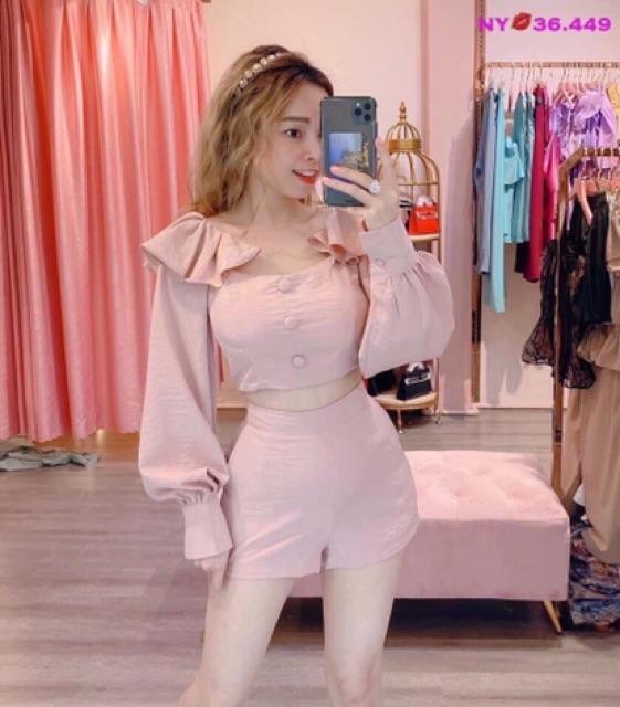 Sét tay dài nơ vai kèm quần phong cách tiểu thư sang chảnh