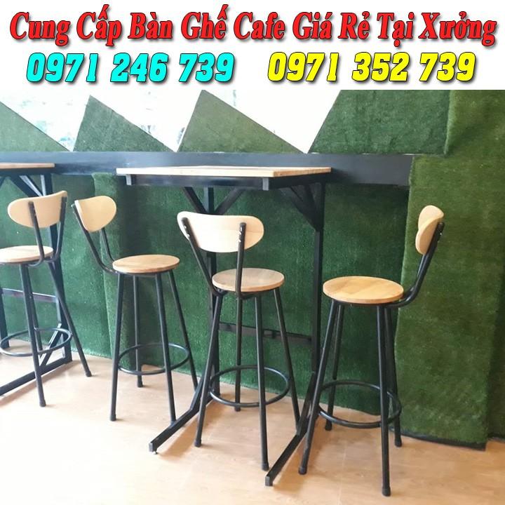 Ghế bar chân sắt mặt gỗ, ghế cafe chân cao