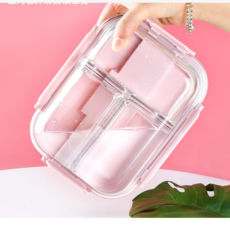 Hộp cơm thủy tinh cao cấp 3 ngăn chịu nhiệt, nắp có gioong dung tích 1000ml