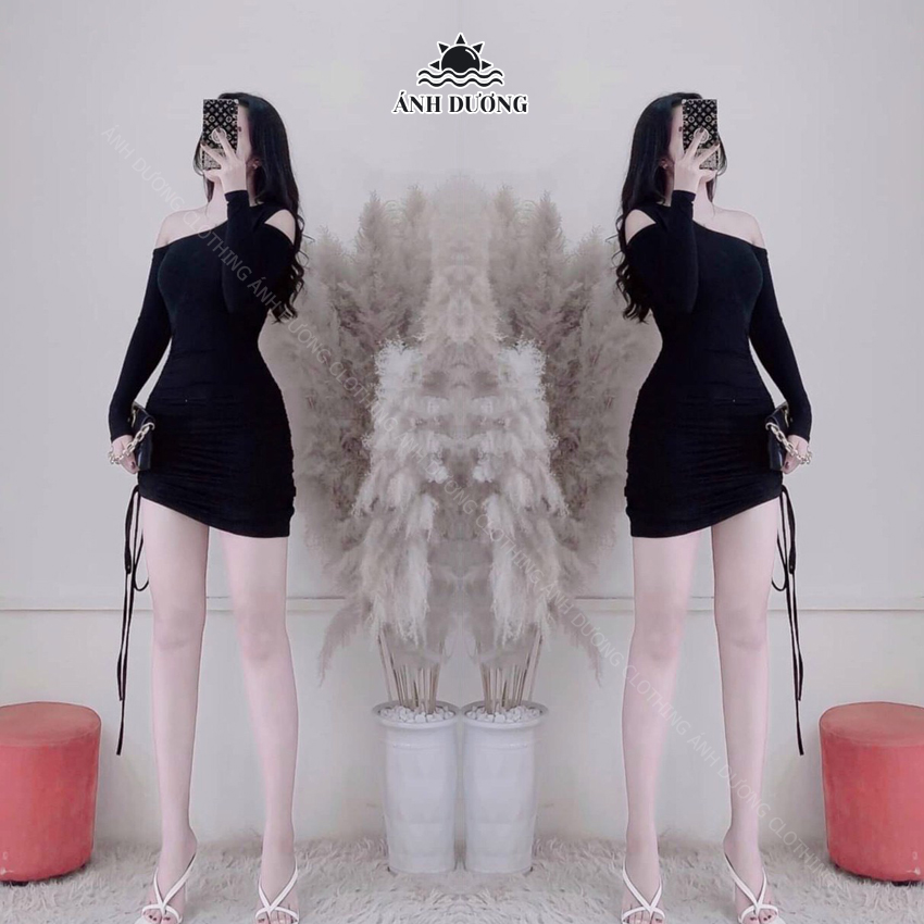 Váy body dài tay hở vai rút dây sexy 2021 Ánh Dương Clothing M111