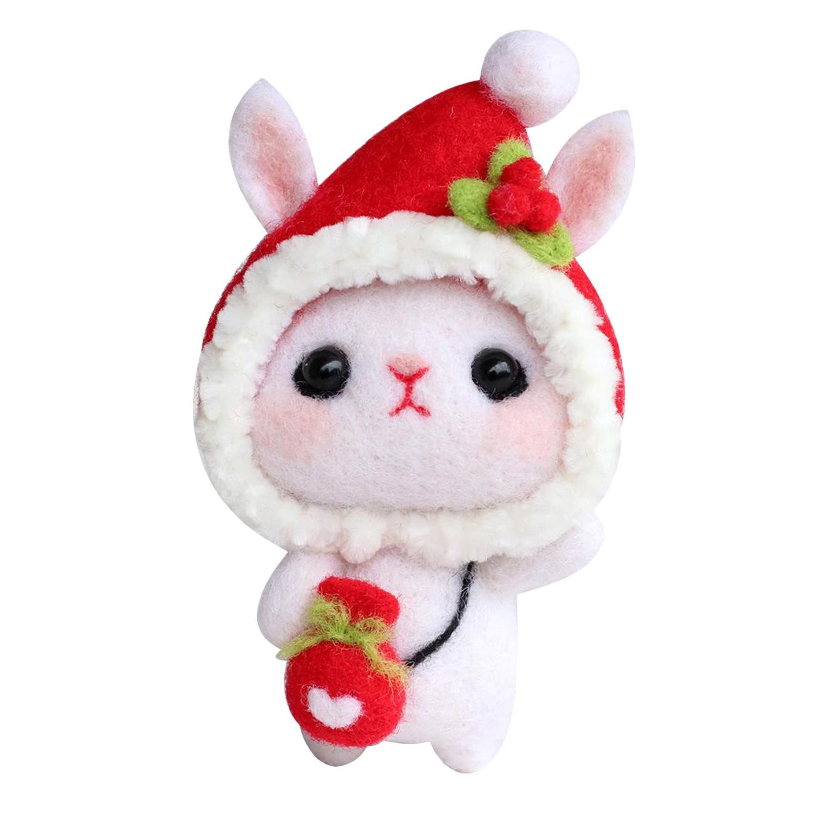 DIY Felting Animal Kit Wool Rabbit Felt Felting Starter Red