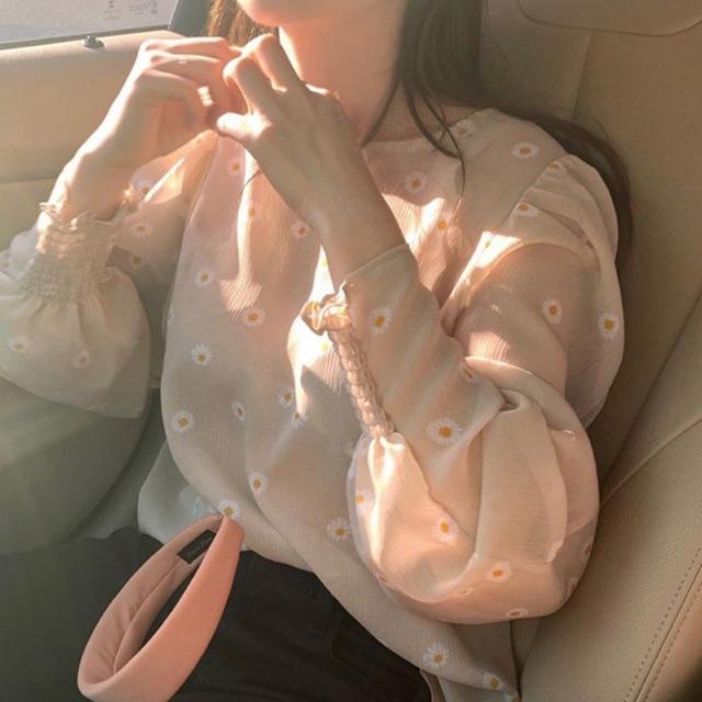 Áo sơ mi hoa vintage tay chun Ms2659