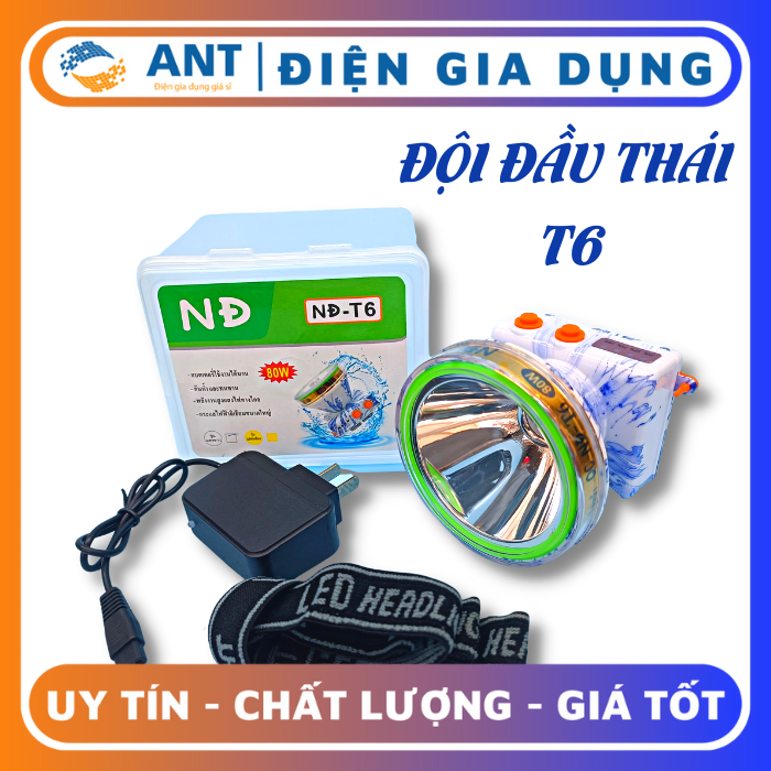 ĐÈN PIN ĐỘI ĐẦU LED HÀNG THÁI SIÊU SÁNG 80W CHIẾU XA T6 – LẶN NƯỚC SÂU 50M