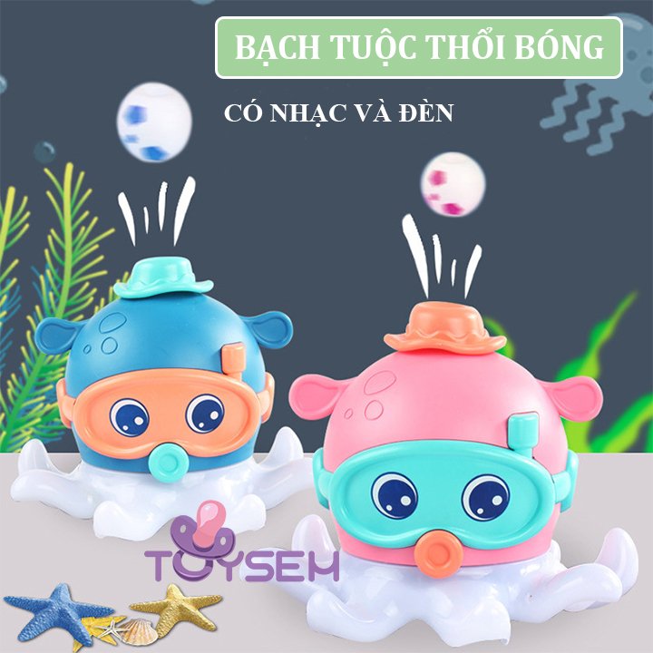 Đồ chơi bạch tuộc thổi bóng có đèn và nhạc xoay 360 độ vui nhộn - Đồ chơi trẻ em có âm thanh - Con mực biết bò - Quà tặng sinh nhật cho bé