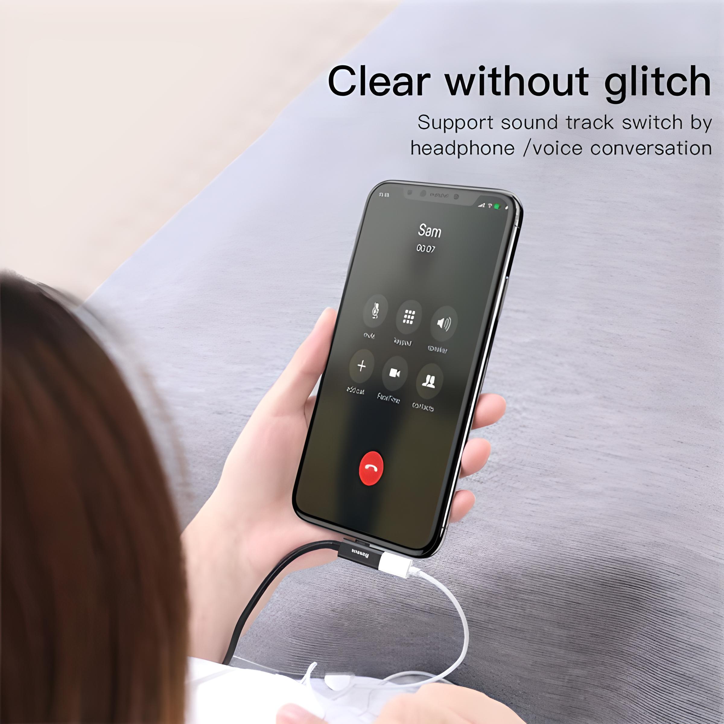 Dây cáp sạc nhanh 2.1A kiêm khe cấm jack tai nghe cho iPhone / iPad hỗ trợ vừa sạc vừa nghe nhạc hiệu Baseus Entertaining Audio Cable (chip sạc thông minh, đầu cắm Elbow) - hàng nhập khẩu