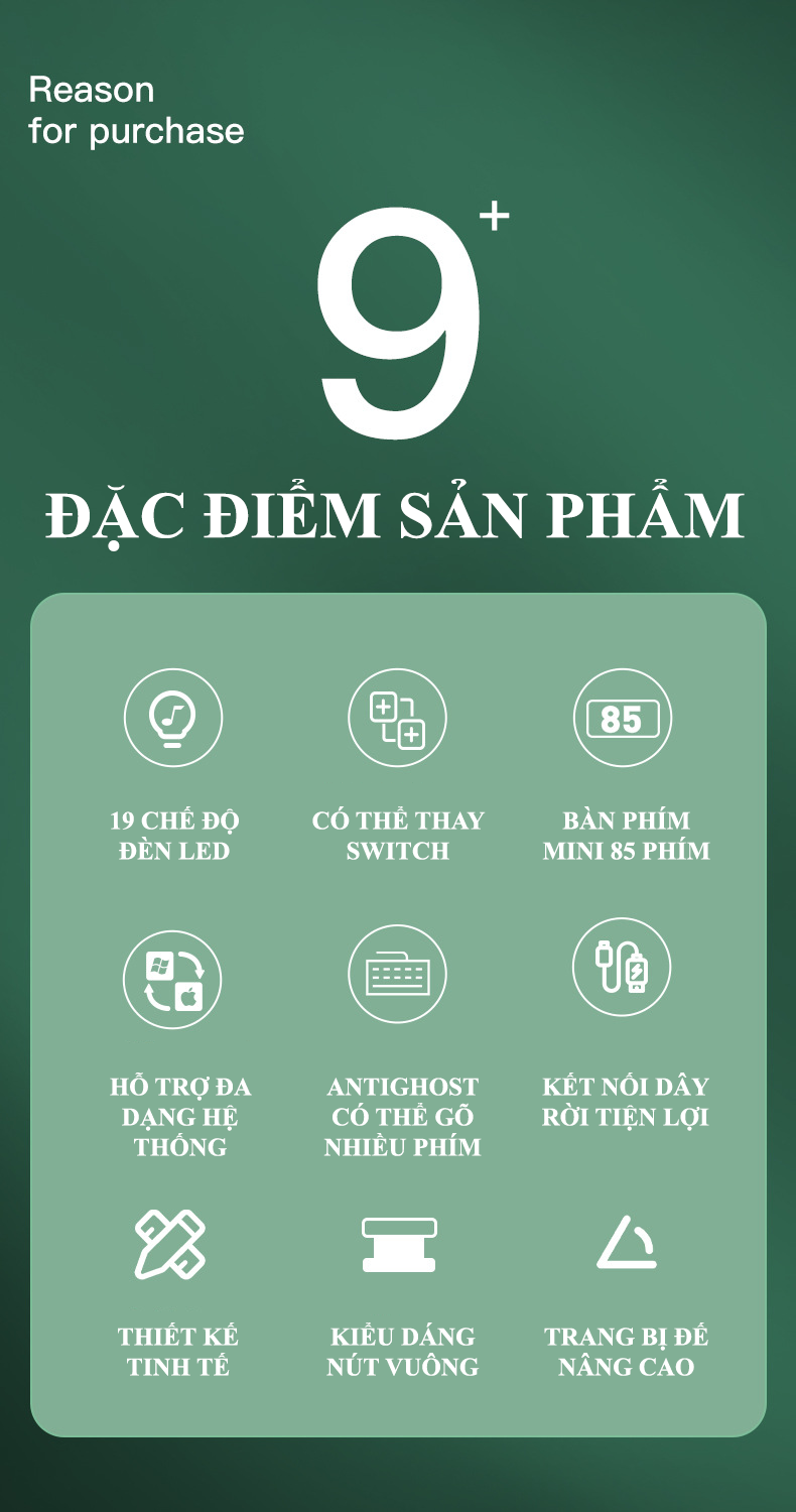 Bàn phím cơ red switch LANGTU GK85 với nhiều chế độ đèn led cực đẹp và có hotswap có thể thay switch theo sở thích - Hàng Chính Hãng