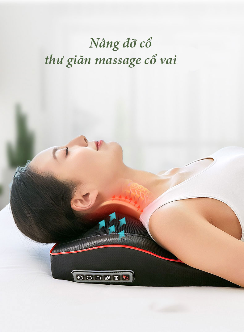 Gối Massage Hồng Ngoại Giúp Mát Xa Vai, Cổ, Gáy, Cột Sống Lưng Đa Năng Kết Hợp Với Chế Độ Rung Và Nhiệt, Chất Liệu Bọc Da Cao Cấp - Hàng Chính Hãng