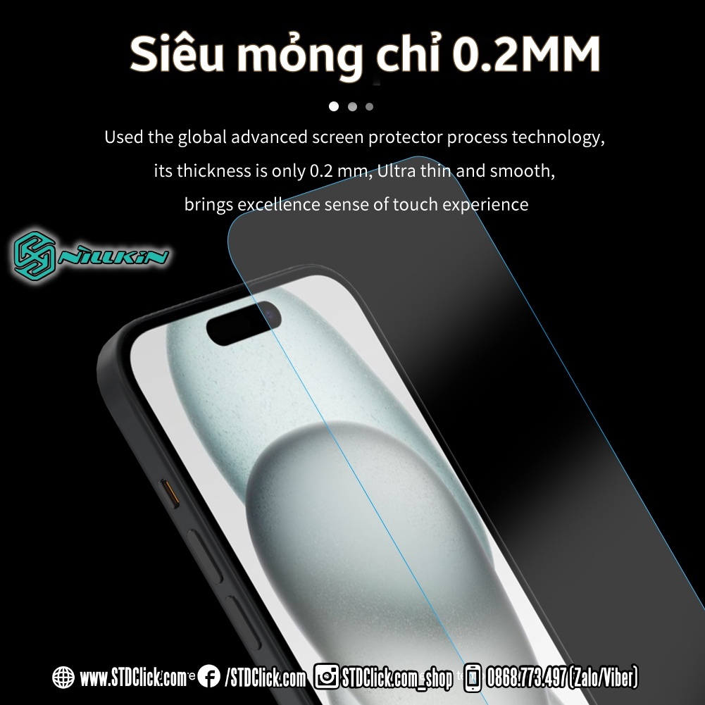 KÍNH CƯỜNG LỰC DÀNH CHO ĐIỆN THOẠI IPHONE 15 PLUS - 15 NILLKIN H+PRO 0.2MM