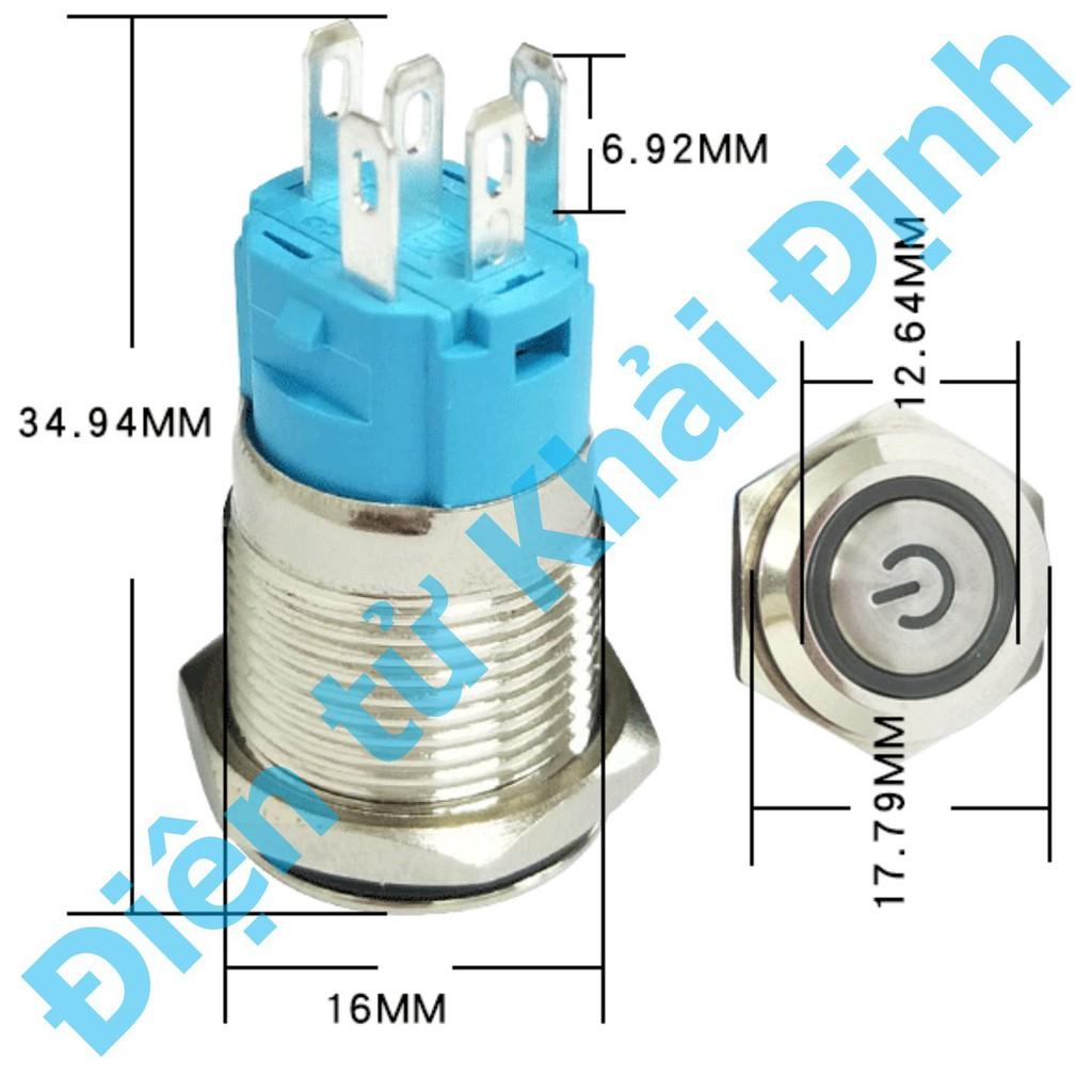 Nút nhấn inox chống nước, dạng tròn khoét lỗ 16mm, ON/OFF, nhấn giữ GQ16 đầu phẳng led POWER có 5 màu kde5891