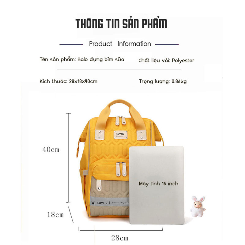 Balo bỉm sữa đựng đồ cho mẹ bé đa năng KidAndMom Lovtis Mommy Bag giữ nhiệt bình sữa, 13 ngăn tiện dụng chống thấm phong cách hiện đại sang trọng