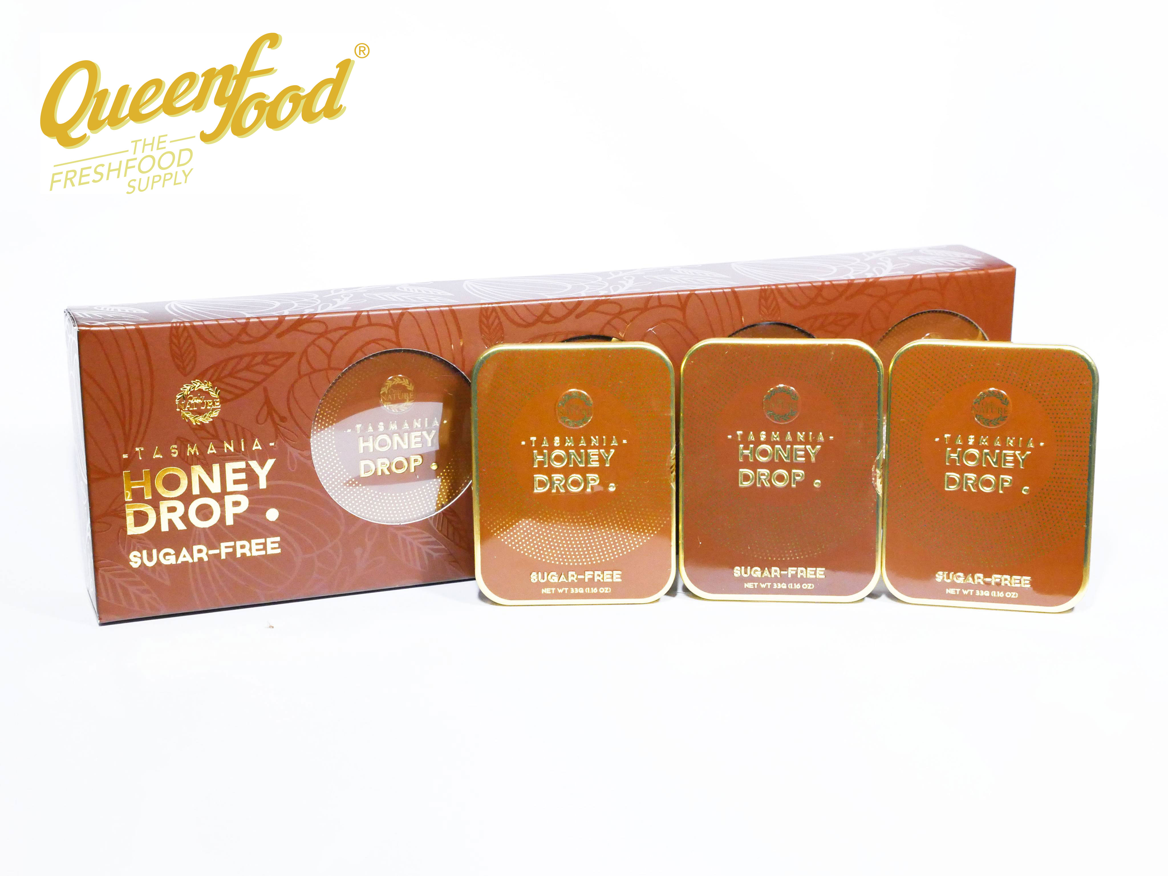 Kẹo Sả Nhân Mật Ong Queenfood Honey Drop Leatherwood Không Đường 33gr Hộp 10 viên