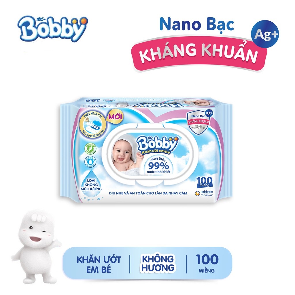 Khăn Ướt Em Bé Bobby Không Mùi Gói 100 Miếng