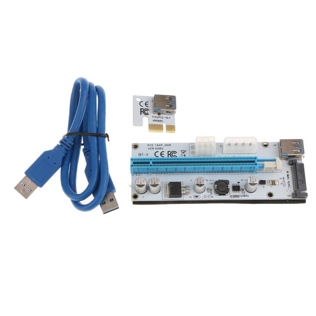 008S PCI-E Express 1x to16x Extender Riser Card Adapter with USB3.0 Cable