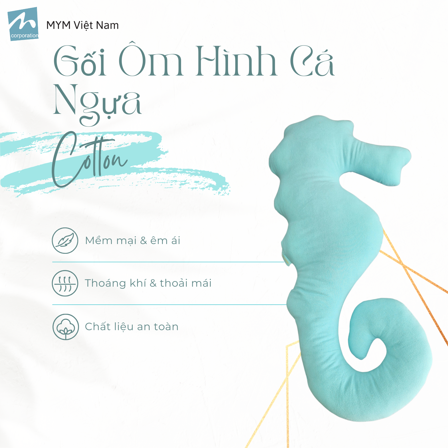 Gối Ôm Hình Cá Ngựa Cho Bé Chất Vải Cotton 100