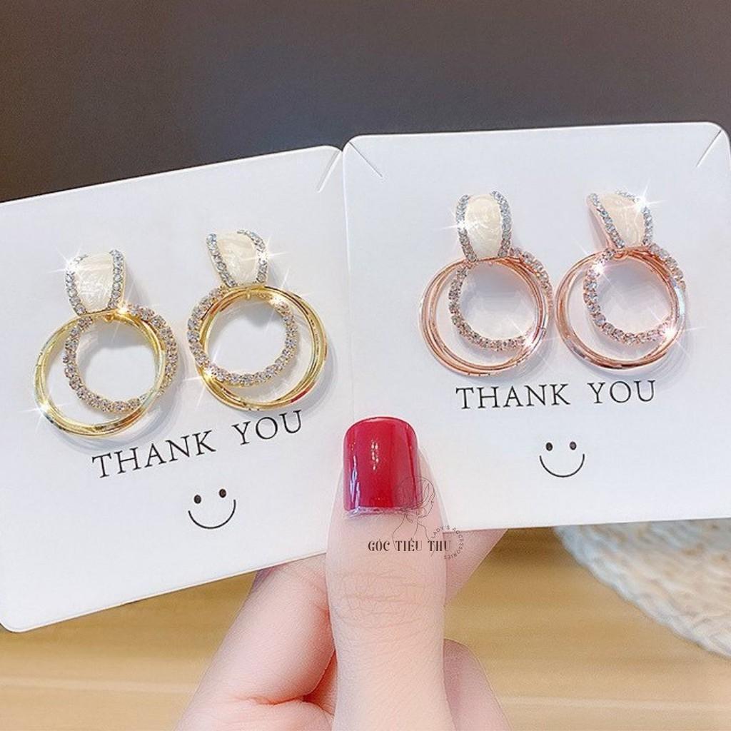 Bông Tai Bạc Mạ Vàng Dáng Tròn Đính Đá Phong Cách Sang Trọng Thanh Lịch Cho Nữ - HT009