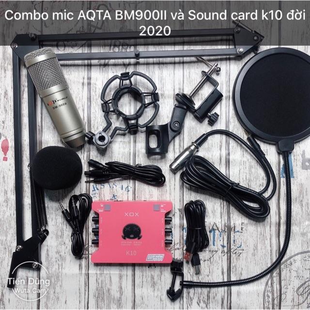 Mic thu âm AQTA BM900 II với Sound card k10 dòng 2020 chân màng- Bộ livestream đầy đủ Sound card k10 đã kèm dây live