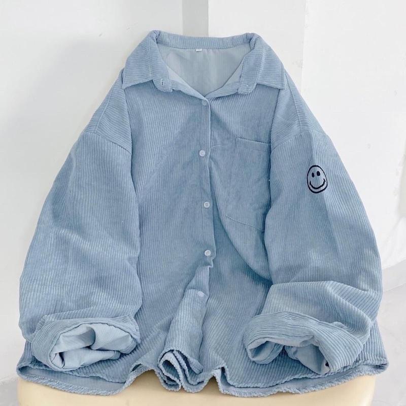 Áo sơ mi nhung gân Mặt cười unisex