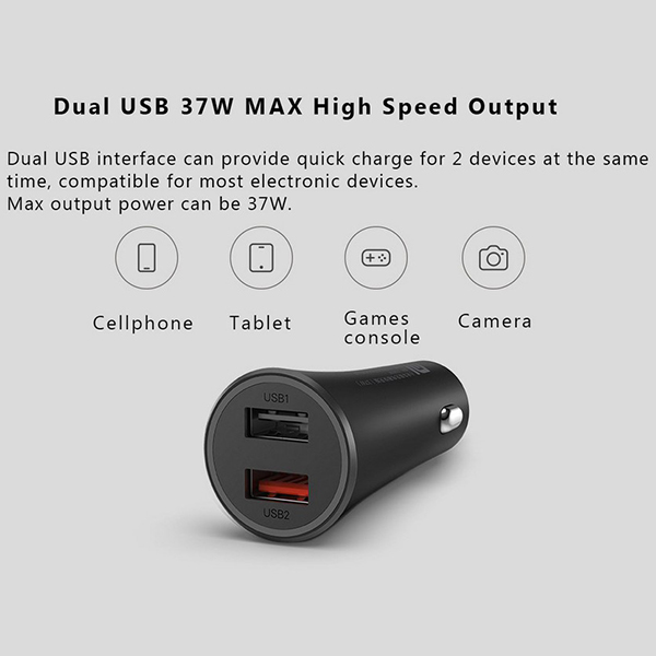 Tẩu sạc nhanh 2 cổng cho điện thoại trên Ô tô/Xe hơi XIAOMI Mi 37W Dual-Port Car Charger Black GDS4147GL - Hàng Chính Hãng