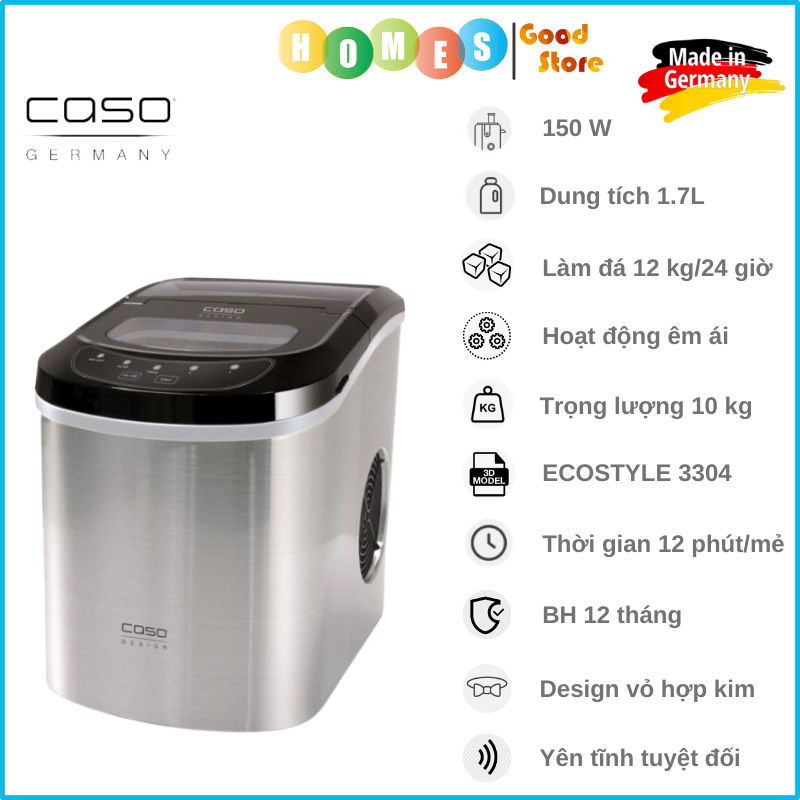 Máy Làm Đá Gia Đình CASO IceMaster Ecostyle 3301 Pro/3304 Icemaster Ecostyle - Nhập Khẩu Đức Cao Cấp, Thời Gian Làm Đá 0.5 Kg/Giờ Dung Tích 2.2 Lít Công Suất 90 W - Hàng Nhập Khẩu