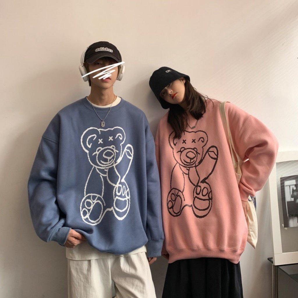 Áo sweater nỉ unisex form rộng hoodie street style nam nữ ulzzang hottrend hình in gấu phản quang cực chất