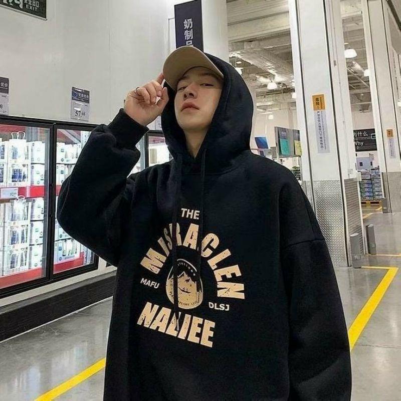 ÁO Hoodie NAM form rộng unisex in NALIEE, MÀU ĐEN CHẤT LỪ DỄ MIX ĐỒ