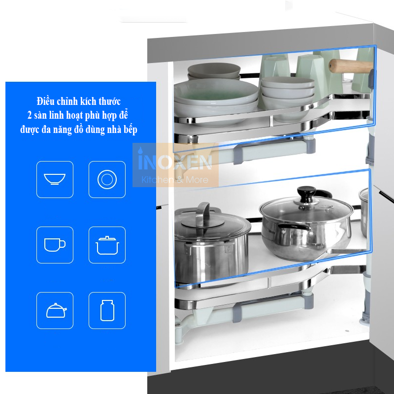 Kệ góc lá cho tủ bếp KGH-90L/R INOXEN