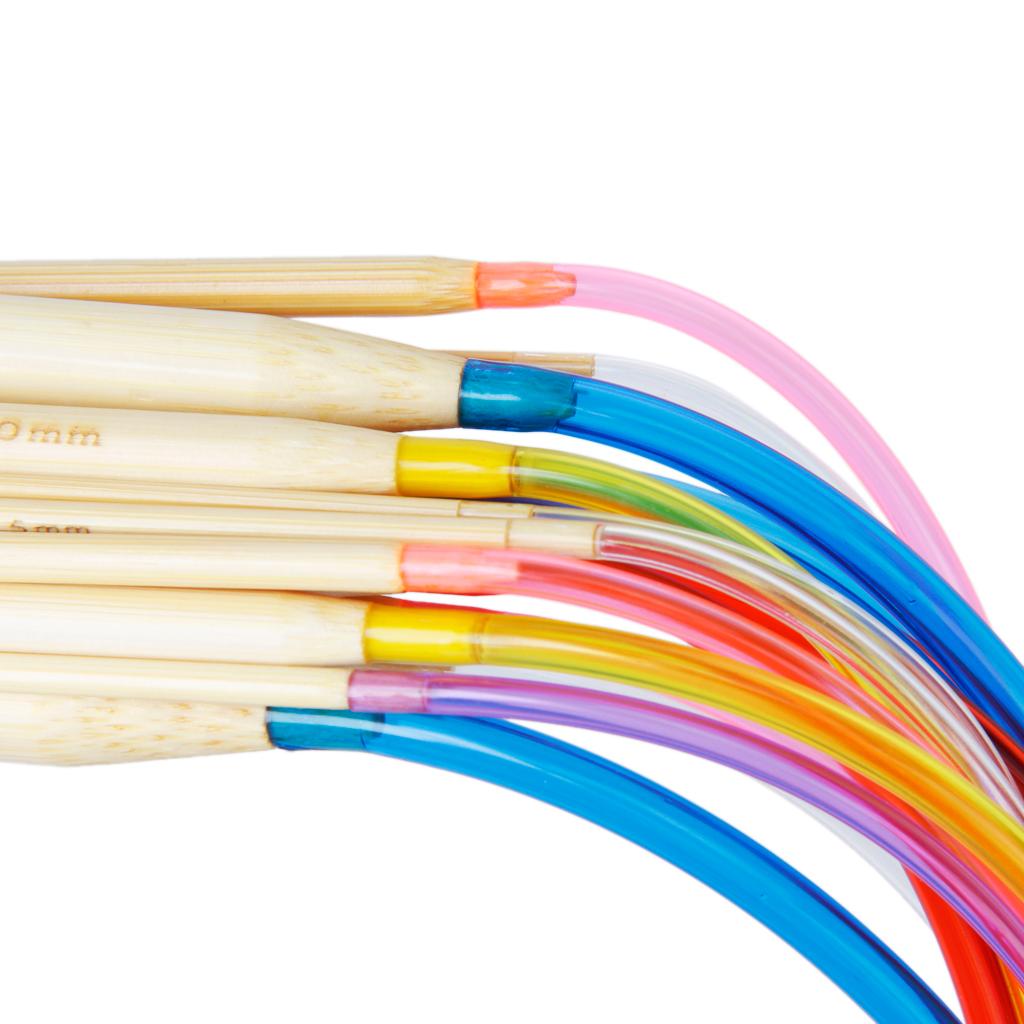 93 Pieces Carbonized Bamboo Straight Knitting Needle &amp; Circular Knitting Needle with Colorful Tube