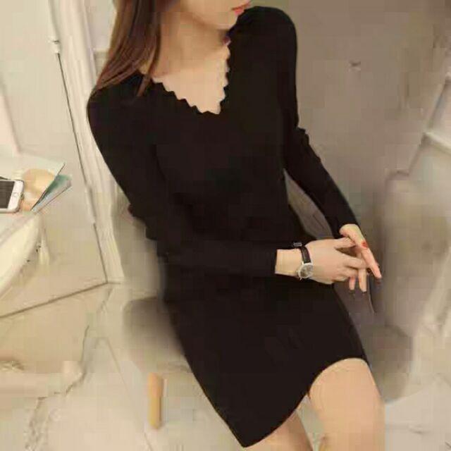 Đầm len cao cấp nữ, đầm nữ cổ chữ V, đầm dạo phố
