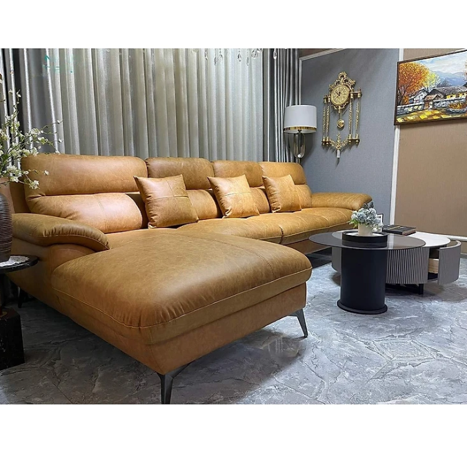 Sofa góc L da bò Italy Tundo màu vàng SFLCT01 3m3 x 1m6 hàng cao cấp chuẩn da bò nhập khẩu Ý