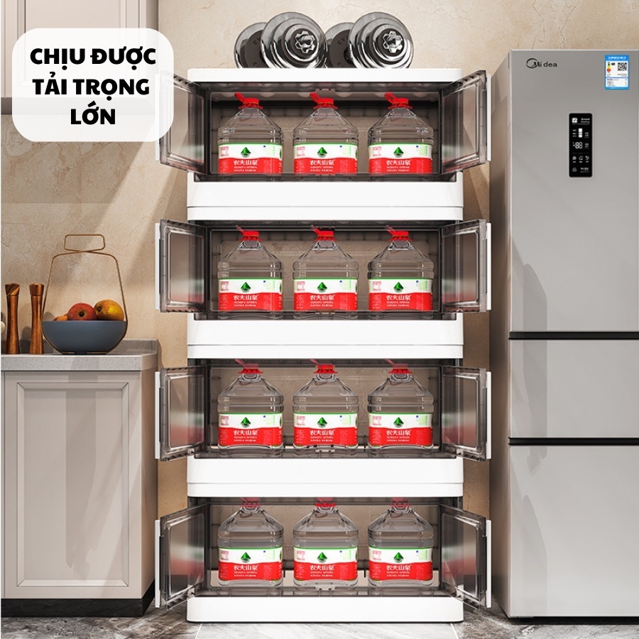 Tủ Đựng Đồ Gấp Gọn Nubie Cao Cấp Ngang 56cm 4/5 Tầng, Đựng Quần Ao, Cửa Nam Châm, Kèm Bánh Xe