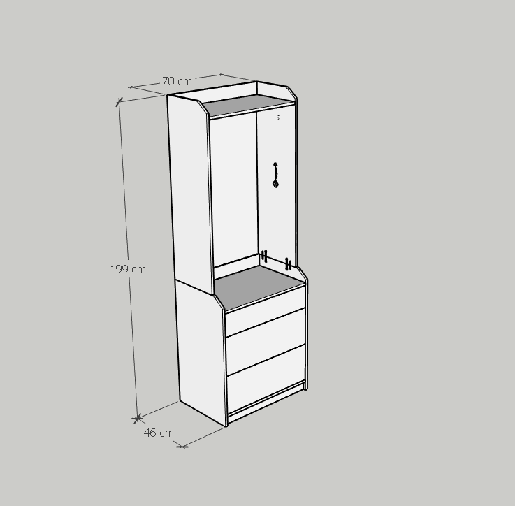 [Happy Home Furniture] CANA,  Tủ treo quần áo - 3 ngăn kéo,  70cm x 46cm x 199cm ( DxRxC), THK_012
