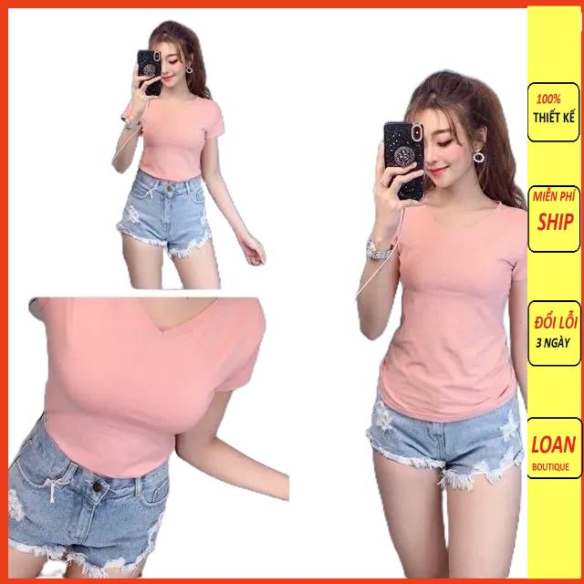 Áo thun cổ tim body thun lạnh hàng có size S,M,L
