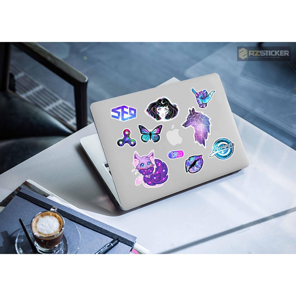 Sticker decal galaxy tím dán laptop , điện thoại hình dán trang trí vali ván trượt
