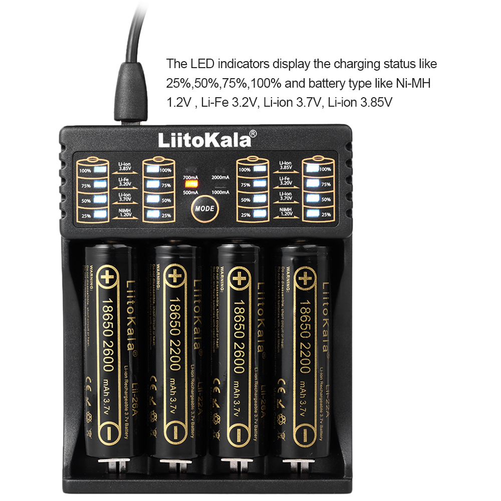 Bộ sạc pin thông minh LiitoKala Lii-402 1.2V 3.7V 3.2V 3.85V AA / AAA cho 18490 18350 17670 17500 16340 14500 10440